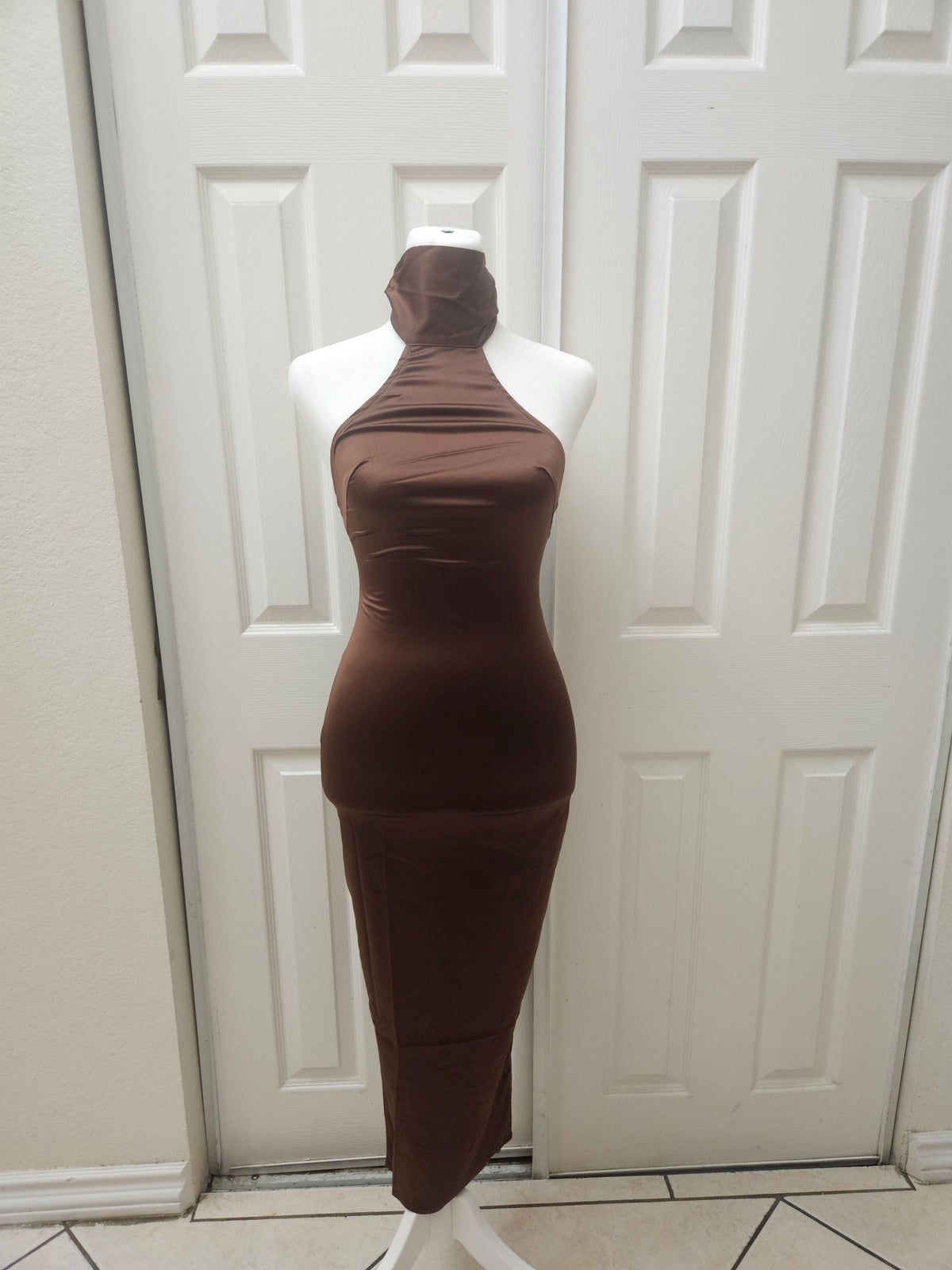 Amber Halter Dress (Brown)