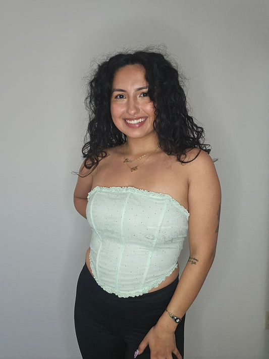Angel Rhinestone Corset Top (Mint)