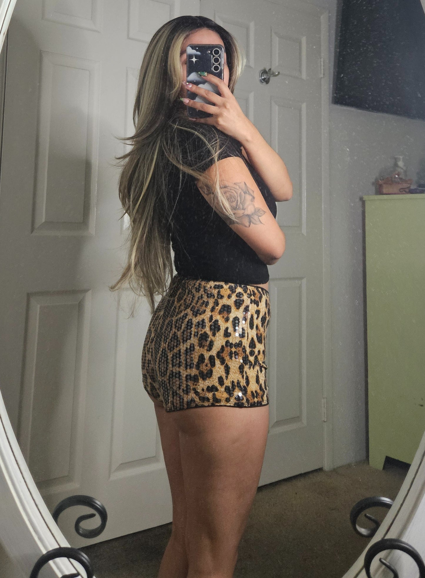 Franny Sequin Shorts (Leopard)
