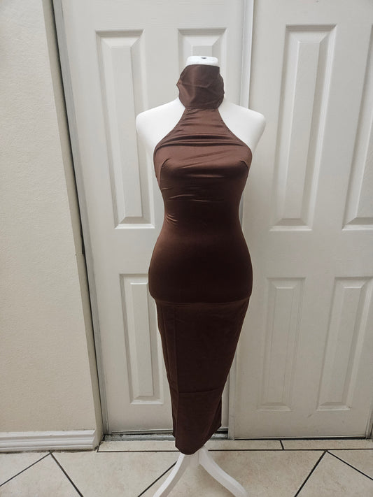 Amber Halter Dress (Brown)